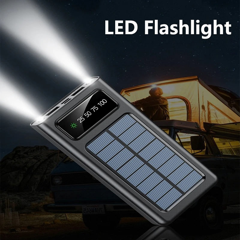 10,000mAh Solar Power Bank with Fast Charging, LED Light & 4 Cables